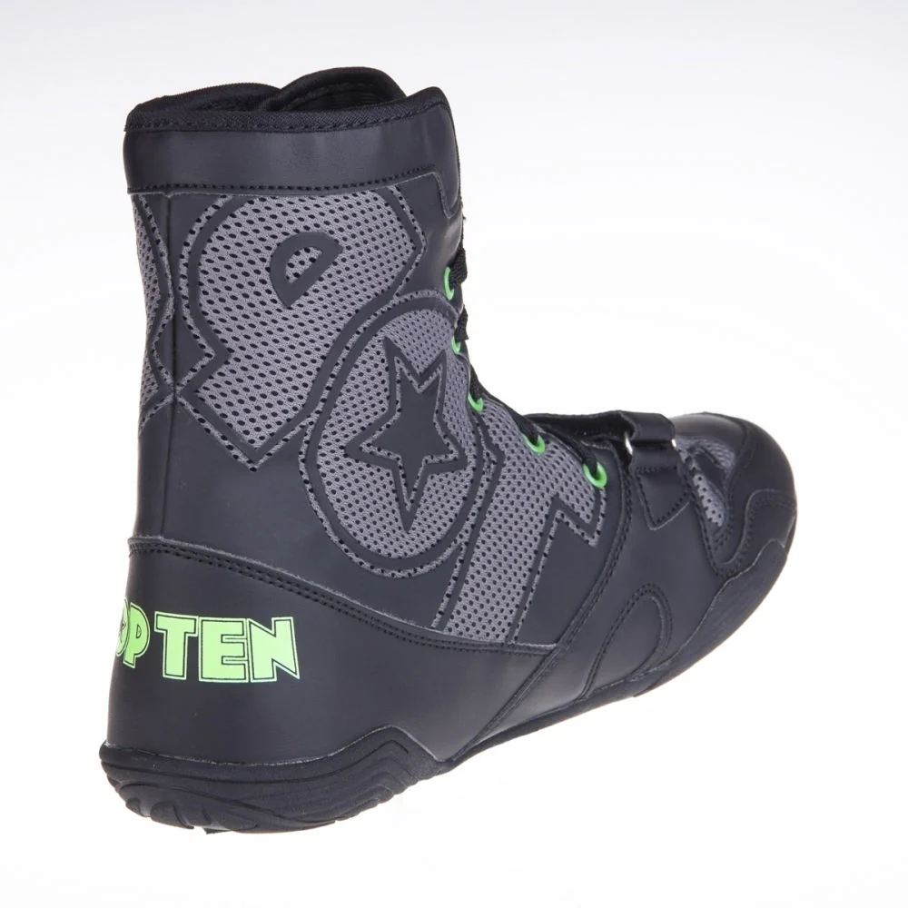 TopTen Boxing Shoes - Black/Grey Mid-Top with Lockdown Strap, 1172-1 - Image 7