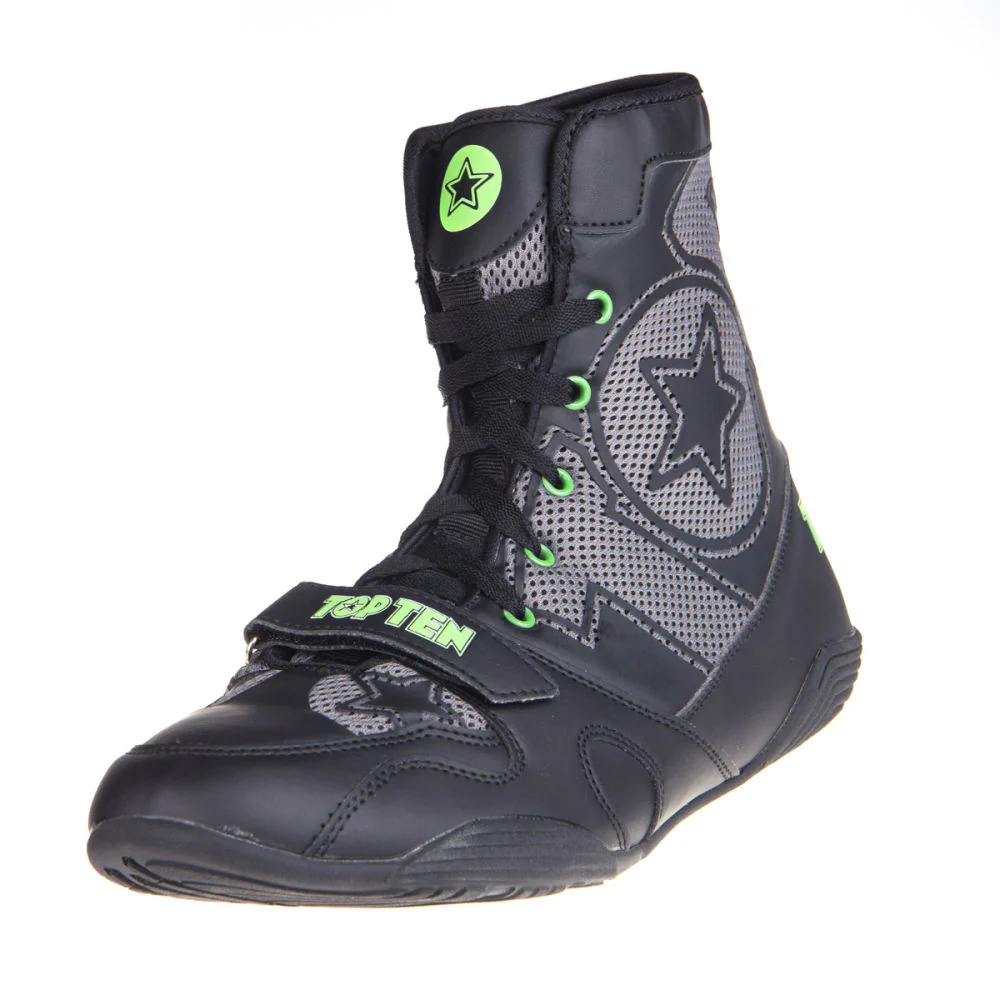 TopTen Boxing Shoes - Black/Grey Mid-Top with Lockdown Strap, 1172-1 - Image 9